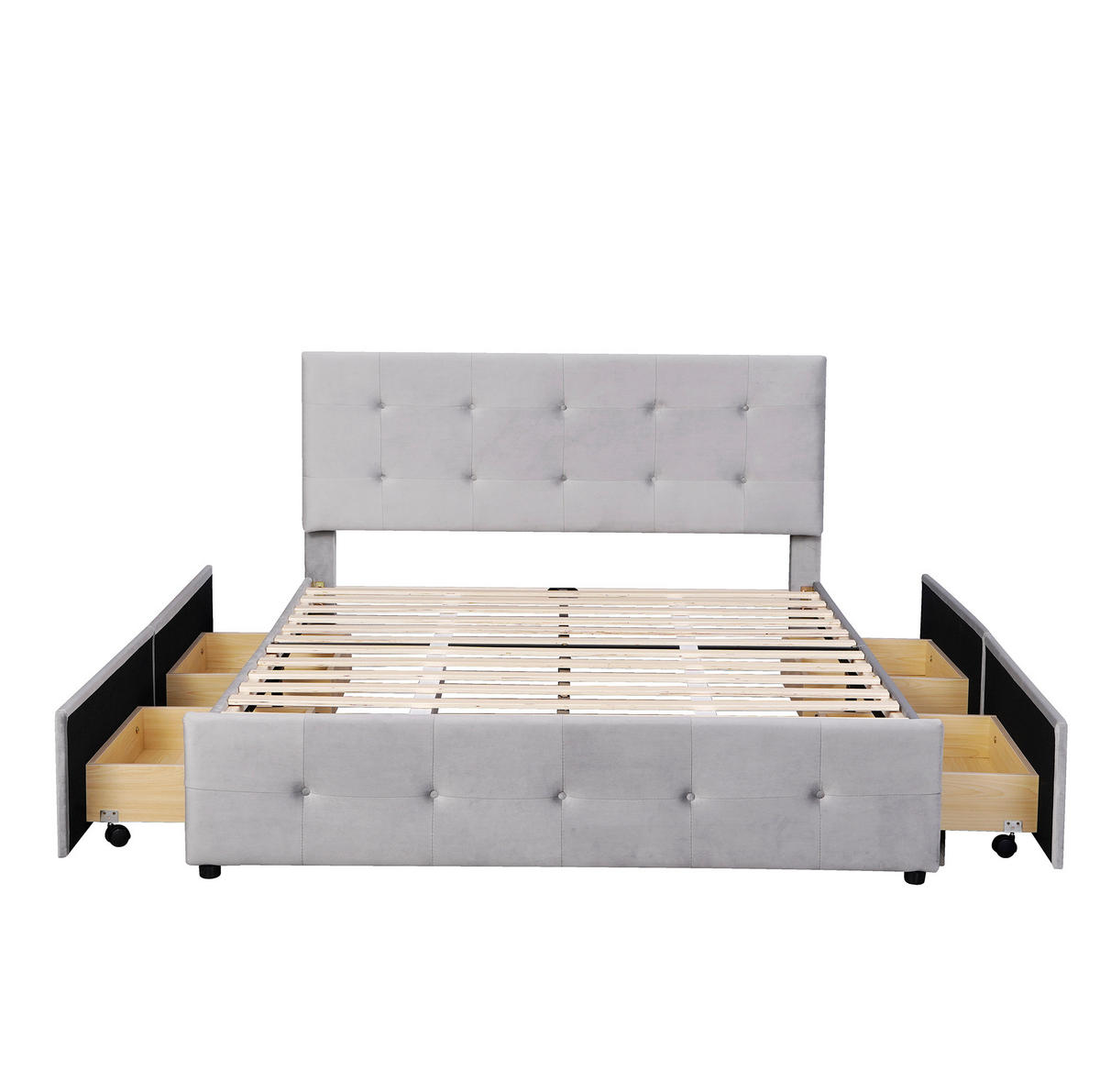BETT mit 4 Schubladen 140x200 cm Samt Gray - Grau, Holz (140/200cm) - Meubliv