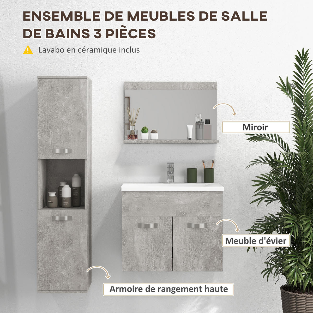 BADEZIMMER 4-teilig DE-17305 Grau - Grau, Holzwerkstoff (30/131.5/30cm) - ComfortXL