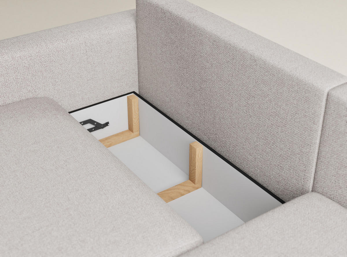 ECKSOFA MIT SCHLAFFUNKTION Leon Hellbeige Webstoff - Beige/Schwarz, Holz/Holzwerkstoff (239/148cm) - Maison de Reve