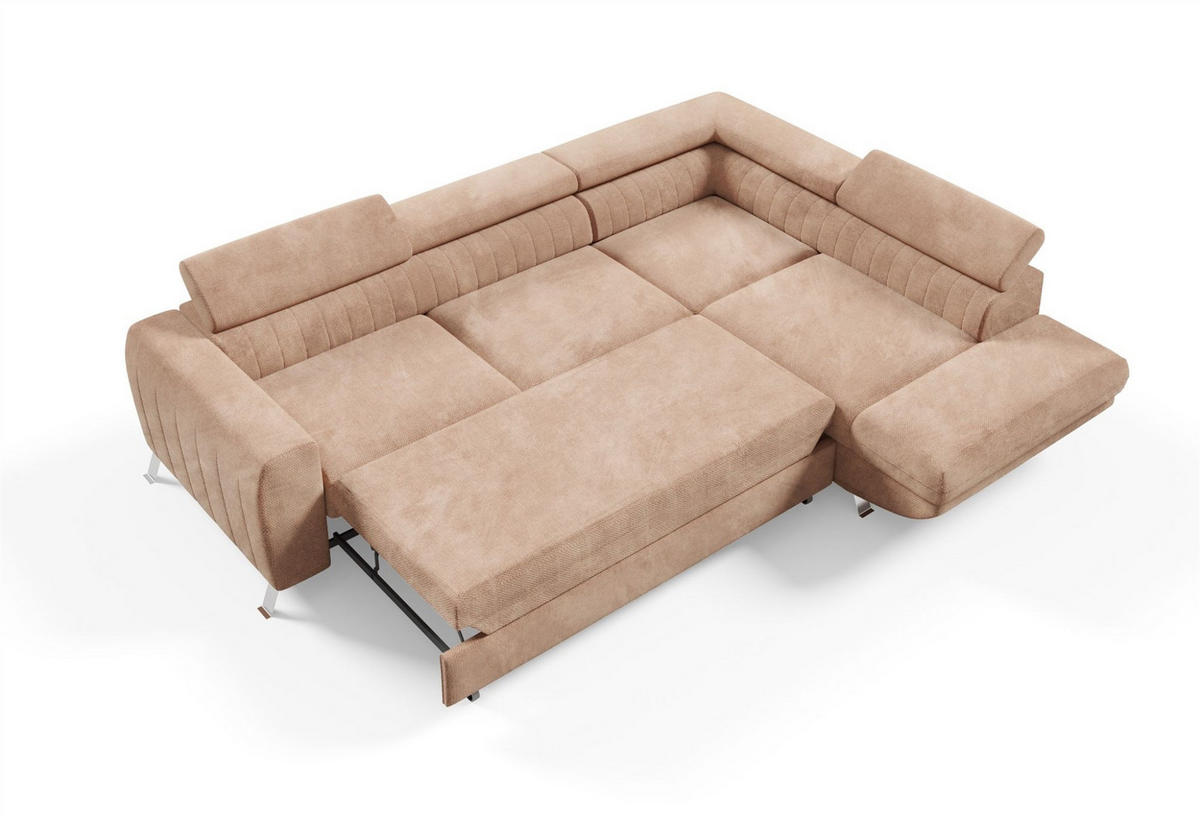 ECKSOFA Marios Mit Schlaffunktion - Hellbraun, Holzwerkstoff/Textil (202/260cm) - Fun Möbel