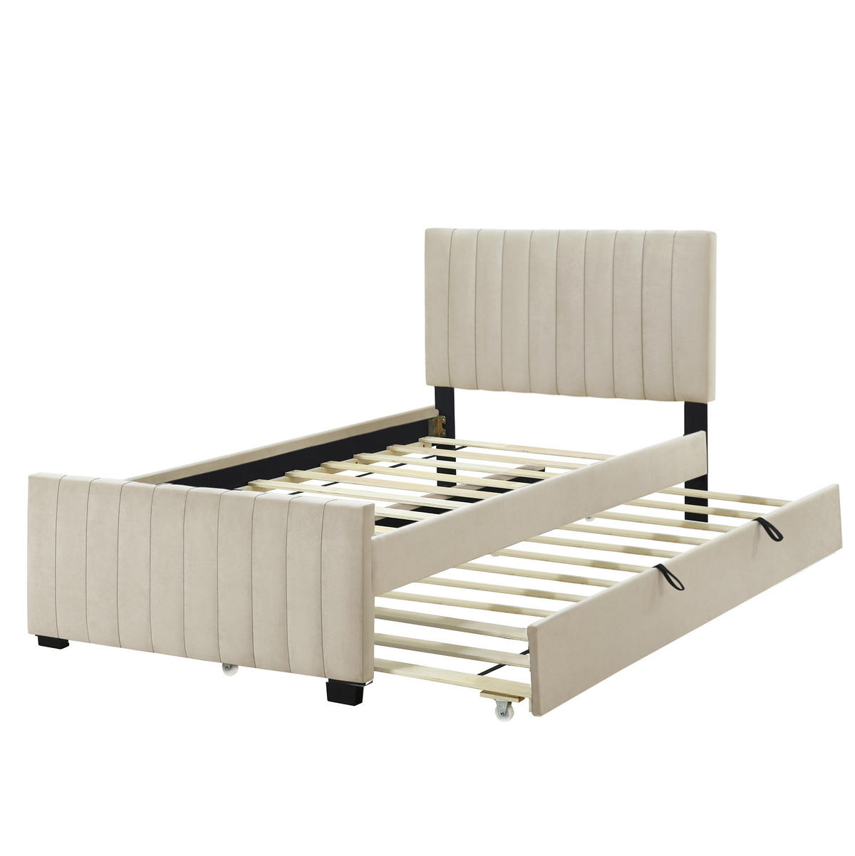 ČALÚNENÁ posteľ 90/190 cm s výsuvným lôžkom, klasický minimalistický dizajn a zamatový poťah, Béžová - béžová, textil (90/190cm) - Redom