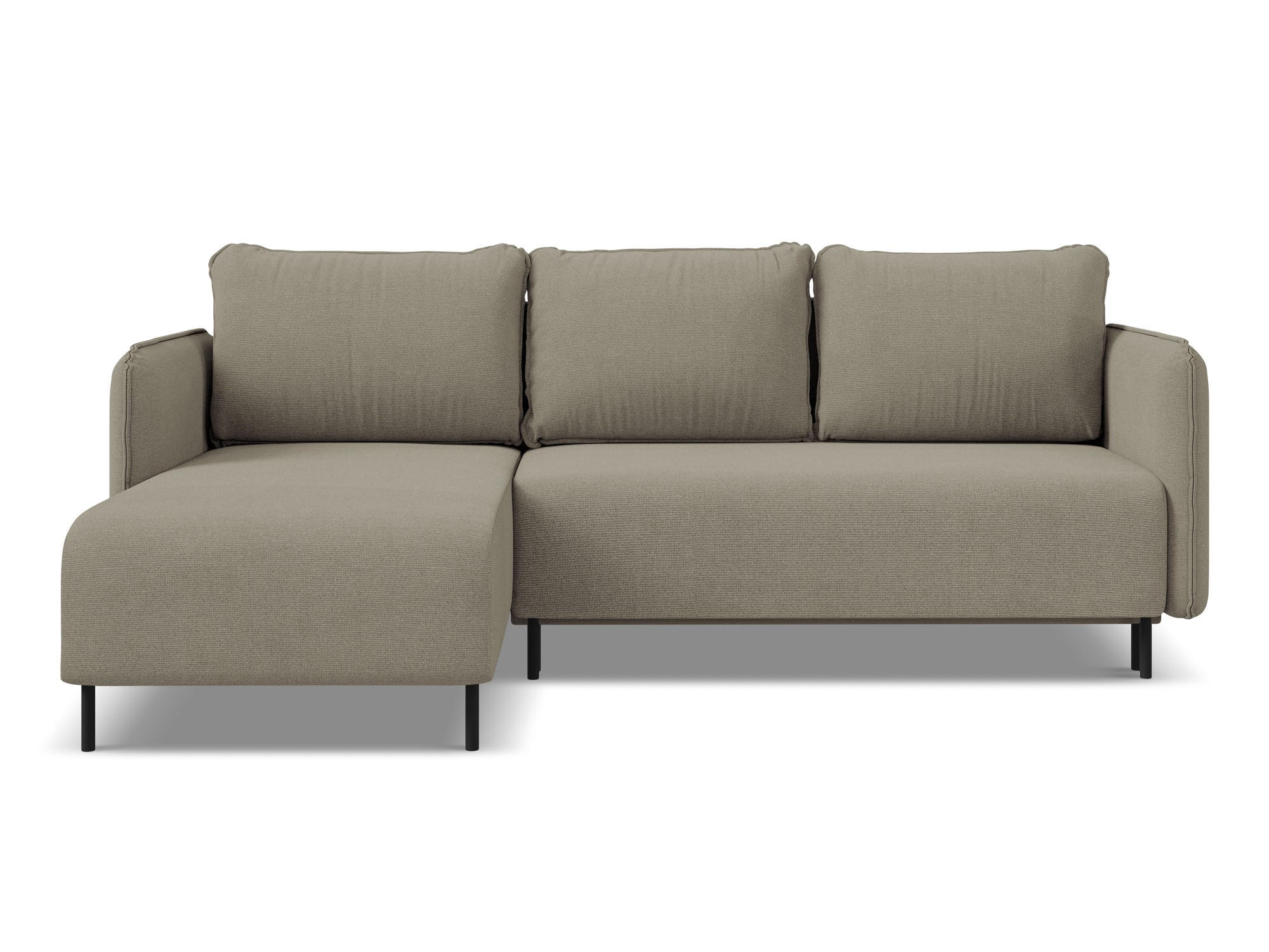 ECKSOFA mit Schlaffunktion Strukturstoff Stoff Beige - Beige/Schwarz, Holz/Textil (162/236cm) - Makamii