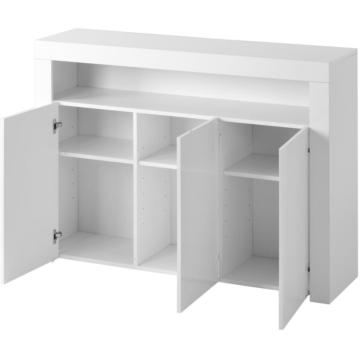 SIDEBOARD 130/35/95 cm Weiß aus Spanplatte mit LED-Beleuchtung - Weiß, Holzwerkstoff (130/95/35cm) - OKWISH