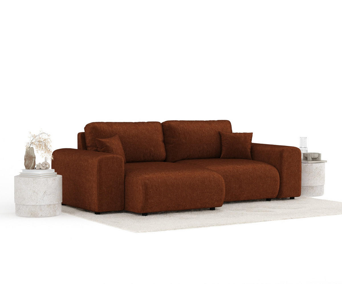 ECKSOFA Zanzibar Blau Grau Samtstoff - Dunkelorange/Schwarz, Holz/Holzwerkstoff (237/144cm) - Maison de Reve