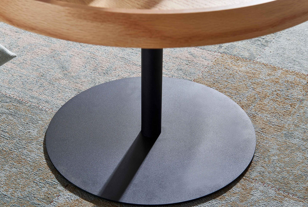 COUCHTISCH Eichenfurnier mit Holzmaserung, erhöhter Rand, stabiles Metallgestell - Schwarz/Braun, Holz/Metall (61/61/40cm) - KADIMA DESIGN