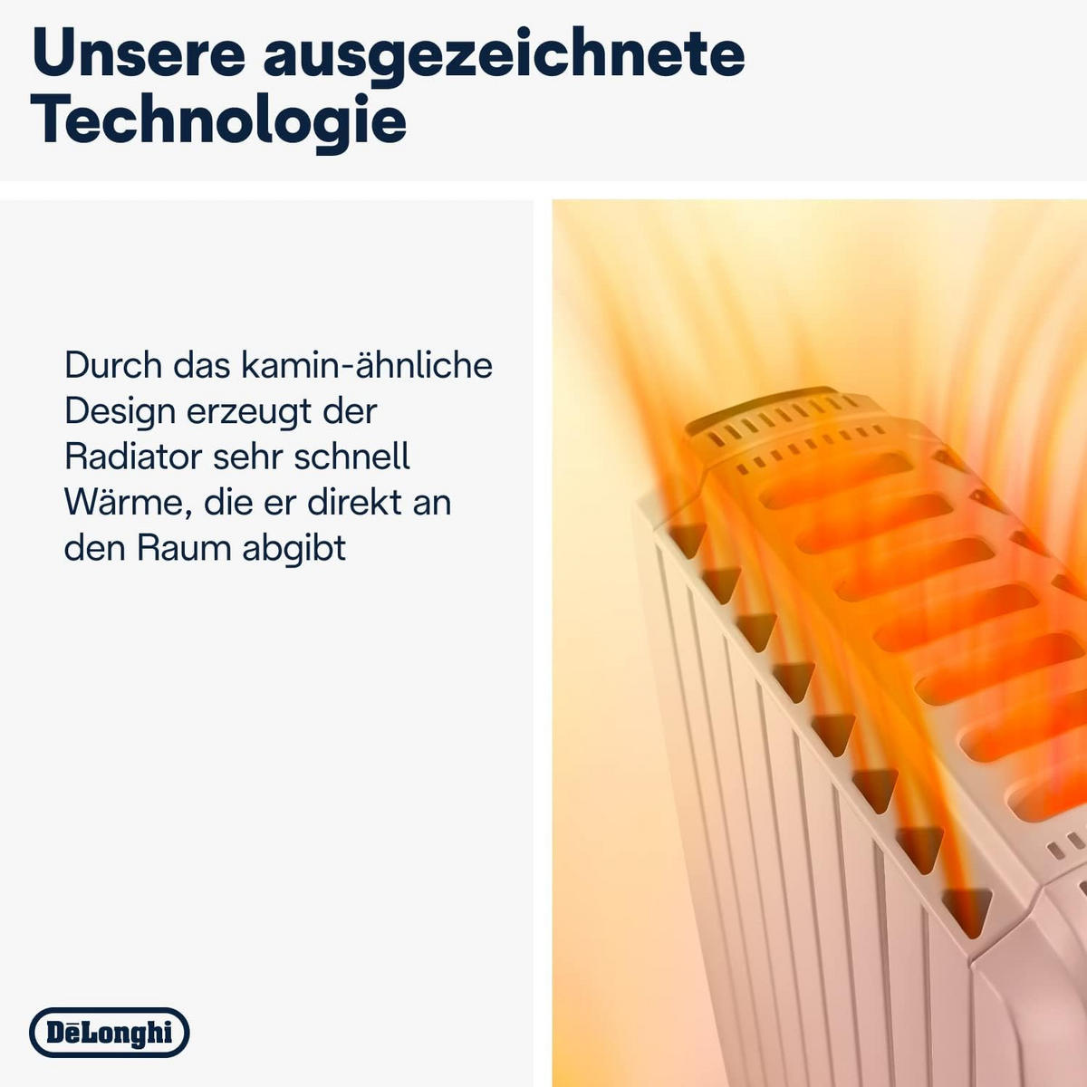 ÖLRADIATOR – 1500W Heizkörper mit Frostschutz, Verstellbarem Thermostat, Keramikdesign & Mobilen Klapprädern für Effiziente Wärme - Schwarz/Weiß, Keramik/Kunststoff (28/63/14cm) - De'Longhi