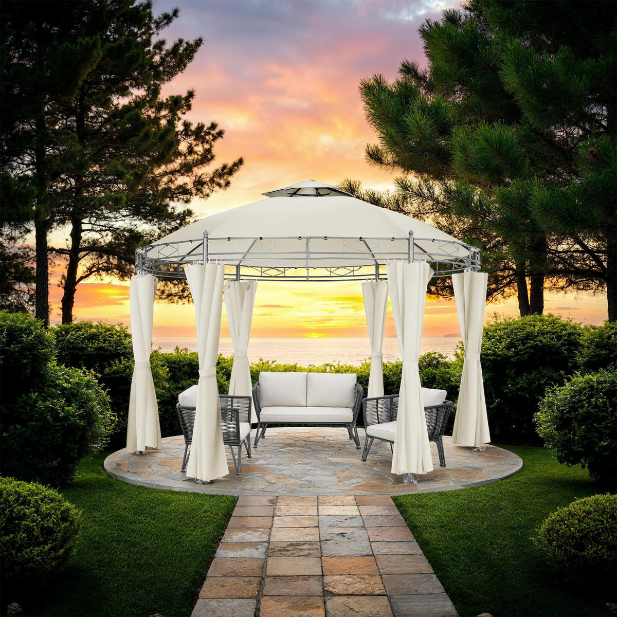 GARTENPAVILLON Siana,inklusive Spannseilen und Heringen,creme - Creme, Kunststoff (350/280/350cm) - tectake