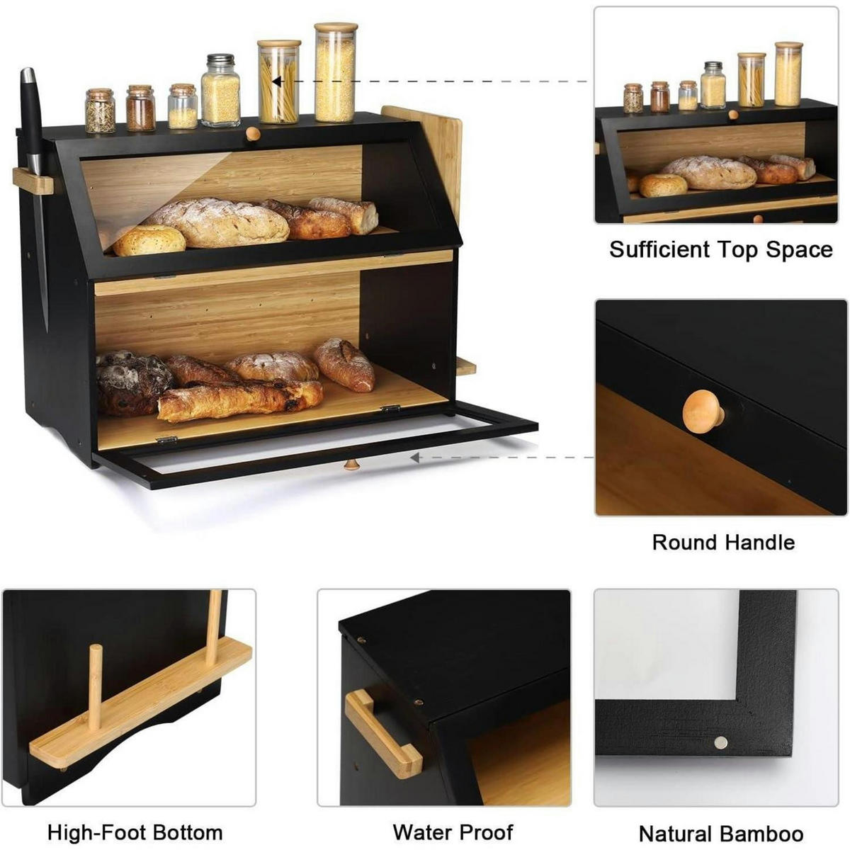BROTKASTEN Bambus Schwarz 50 cm - Multicolor, Naturmaterialien (24.9/36.8/50cm)