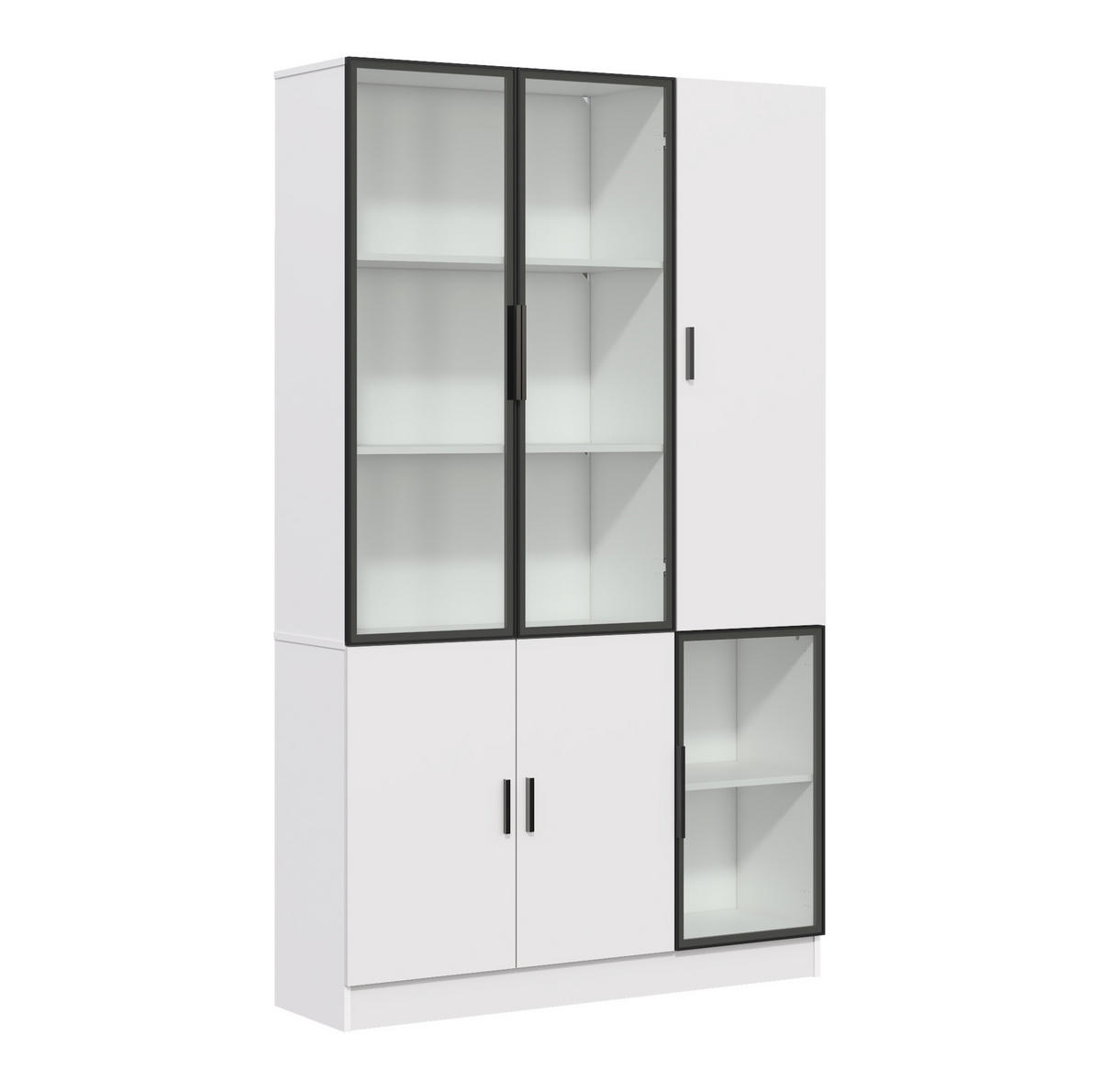 HIGHBOARD mit Glastüren 120/35/200 cm in Weiß mit LED-Beleuchtung - Weiß, Holzwerkstoff (120/200/35cm) - BEAOK