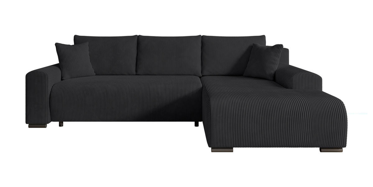 ECKSOFA Nelly mit Bettkasten und Schlaffunktion, Cordstoff in L-Form - Schwarz, Textil (270/185cm)