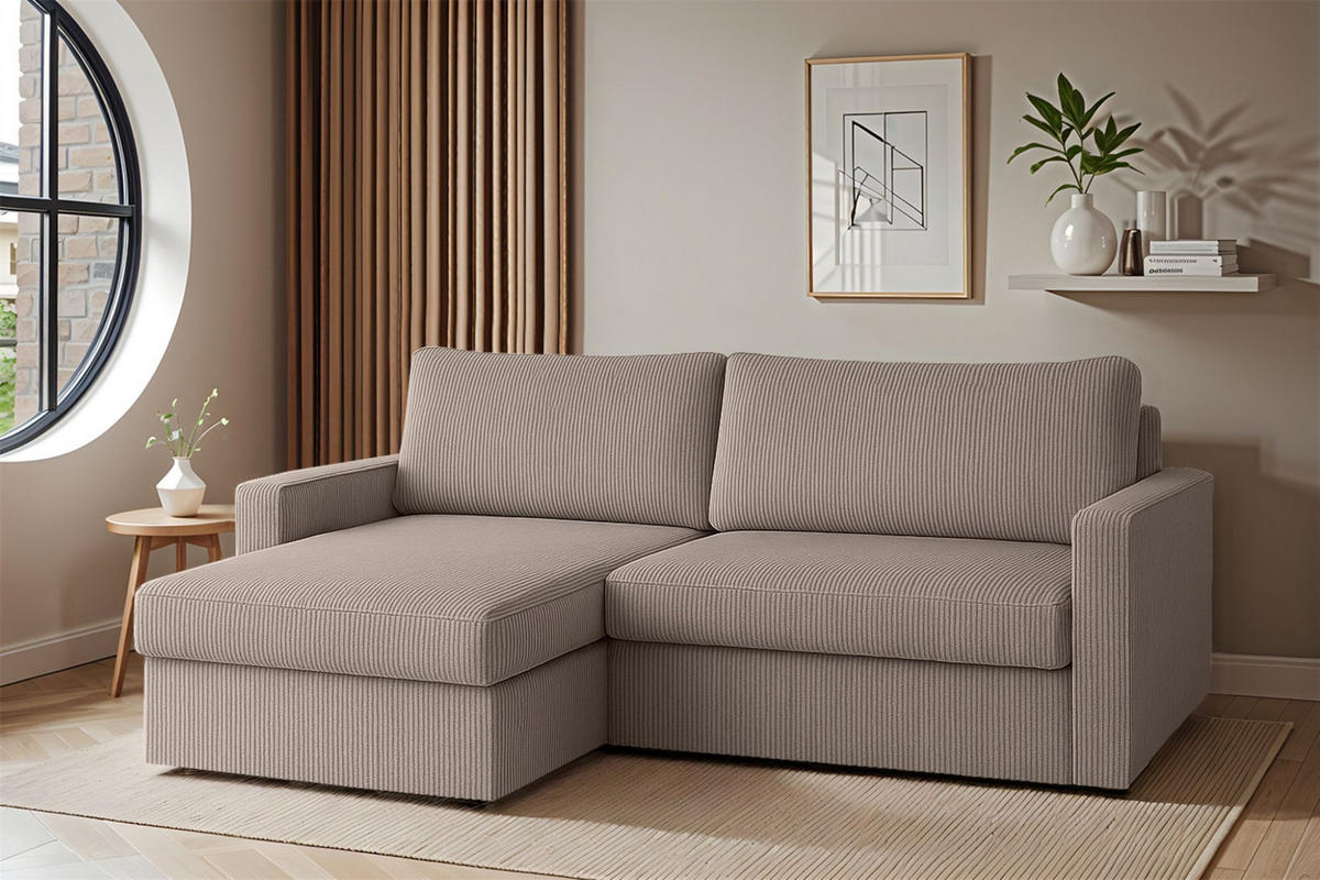 ECKSOFA Bendik In Poso - Beige, Holzwerkstoff/Textil (224/140cm) - Fun Möbel
