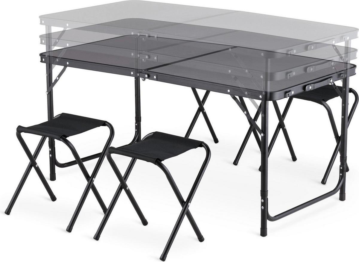 GARTENSET Tisch und 4 Stühlen, 120/60 cm, Höhenverstellbar - Schwarz, Metall - Outtec