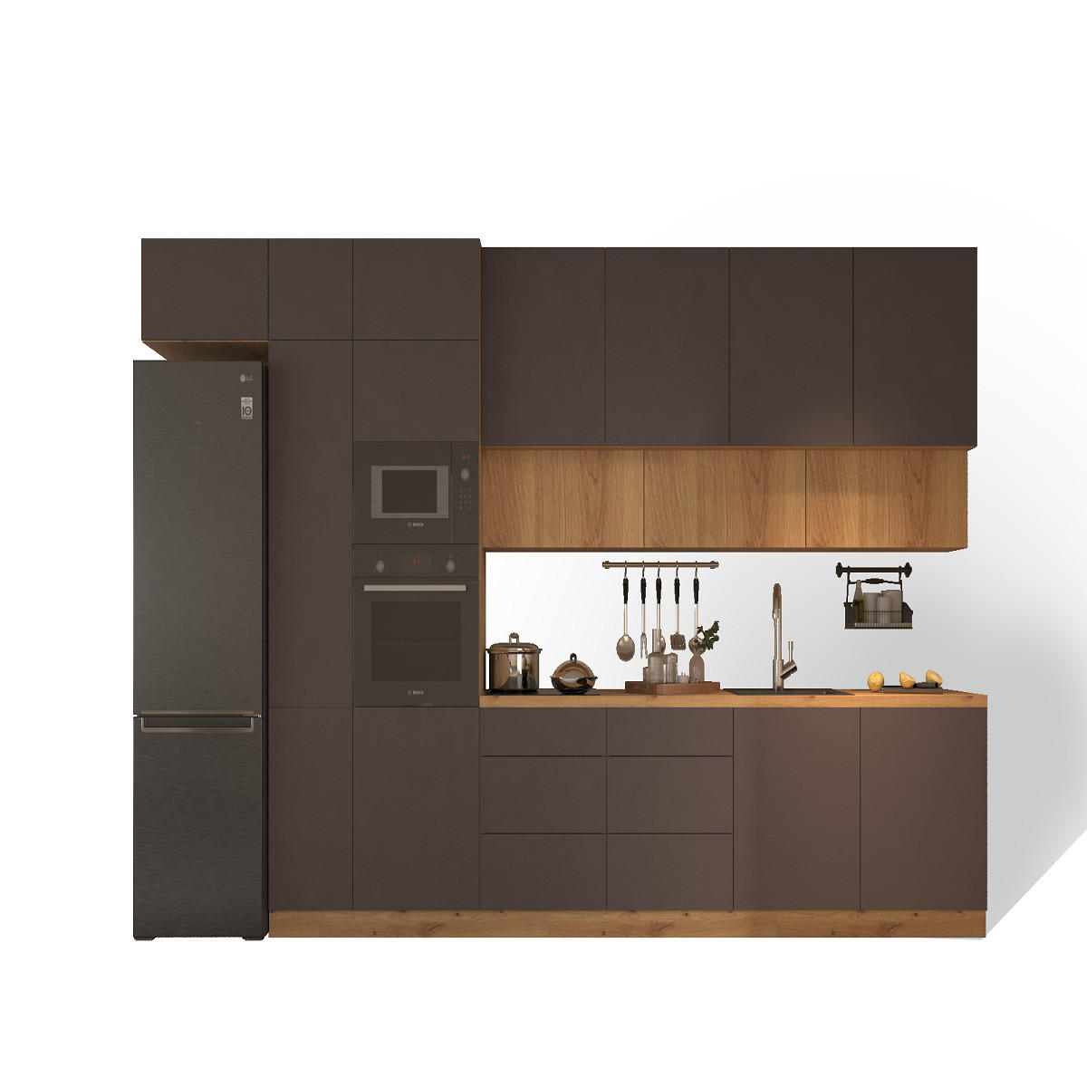 KÜCHENZEILE 400 - Langen KL4-M400 in Grau / Artisan Eiche - Eiche Artisan/Grau, Holz (400/248/58cm)