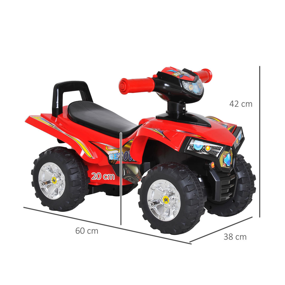 KINDERQUAD DE-16916 mit Licht- & Soundeffekten Rot/Schwarz - Rot, Kunststoff (60/38/42cm) - ComfortXL