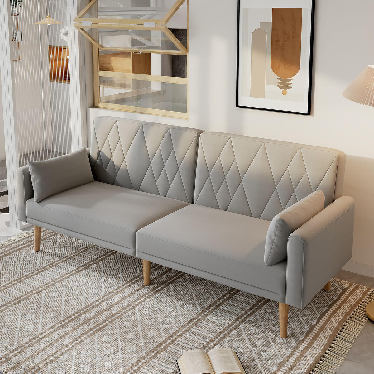 SCHLAFSOFA Zweisitzer mit verstellbaren Rückenlehnen aus Samt Grau 180/75/82 cm - Grau, Textil (180/82/75cm) - OKWISH