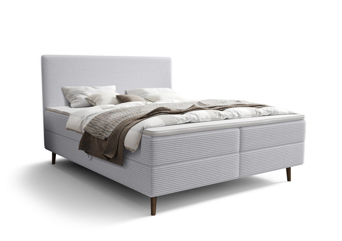 BOXBETT NARA mit Matratze H3, Bonell und Topper 140x200 POSO 110 - Hellgrau, Textil (140/200cm) - Bedante