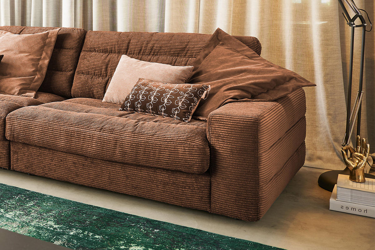 ECKSOFA XL LANA Braun Cord - Dunkelbraun/Schwarz, Textil (416/205cm) - KAWOLA