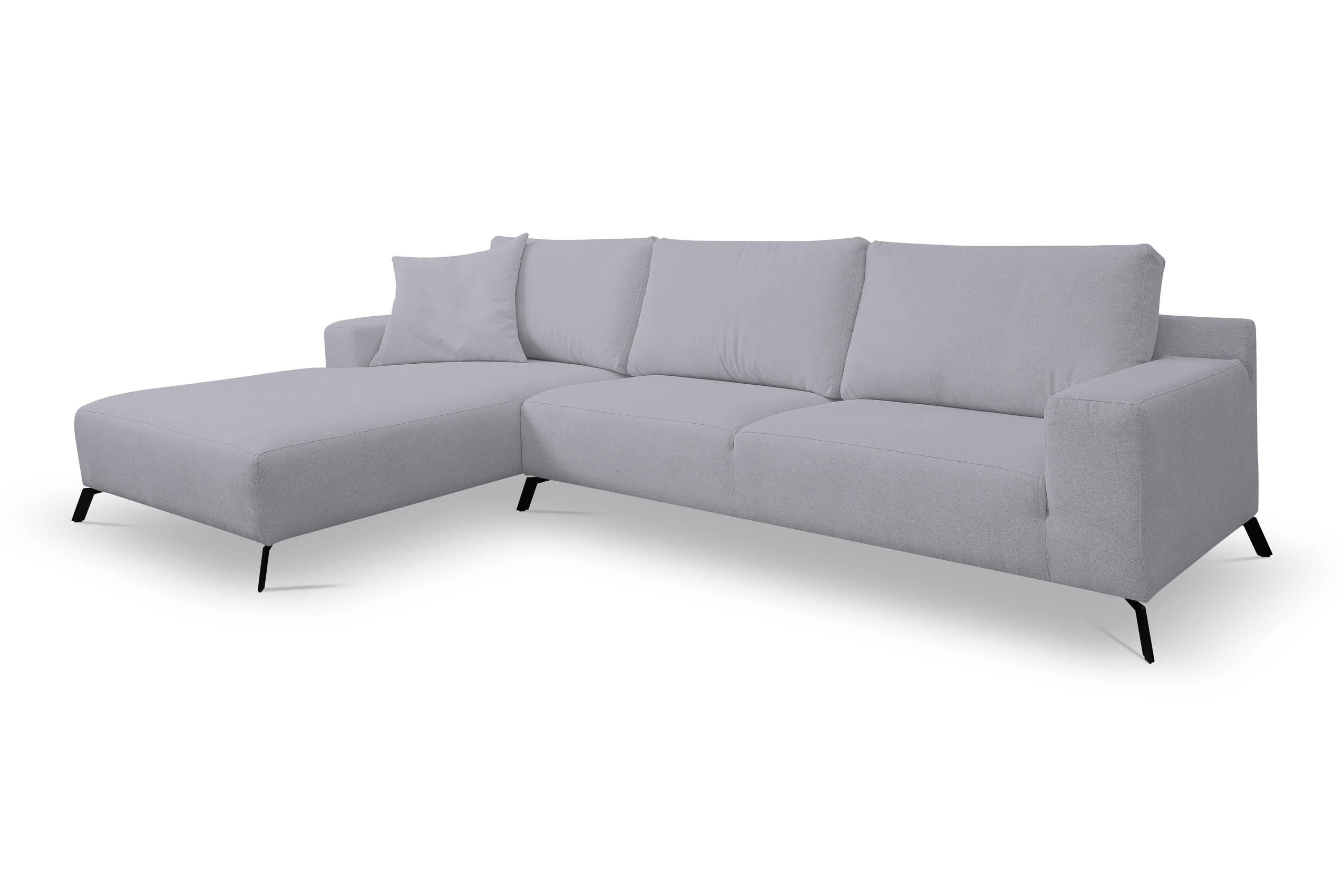 ECKSOFA Aspen in L-Form, Coach Farbe: Hellgrau, Velourstoff, Ottomane Links - Hellgrau, Textil (187/312cm) - VENASI MÖBEL