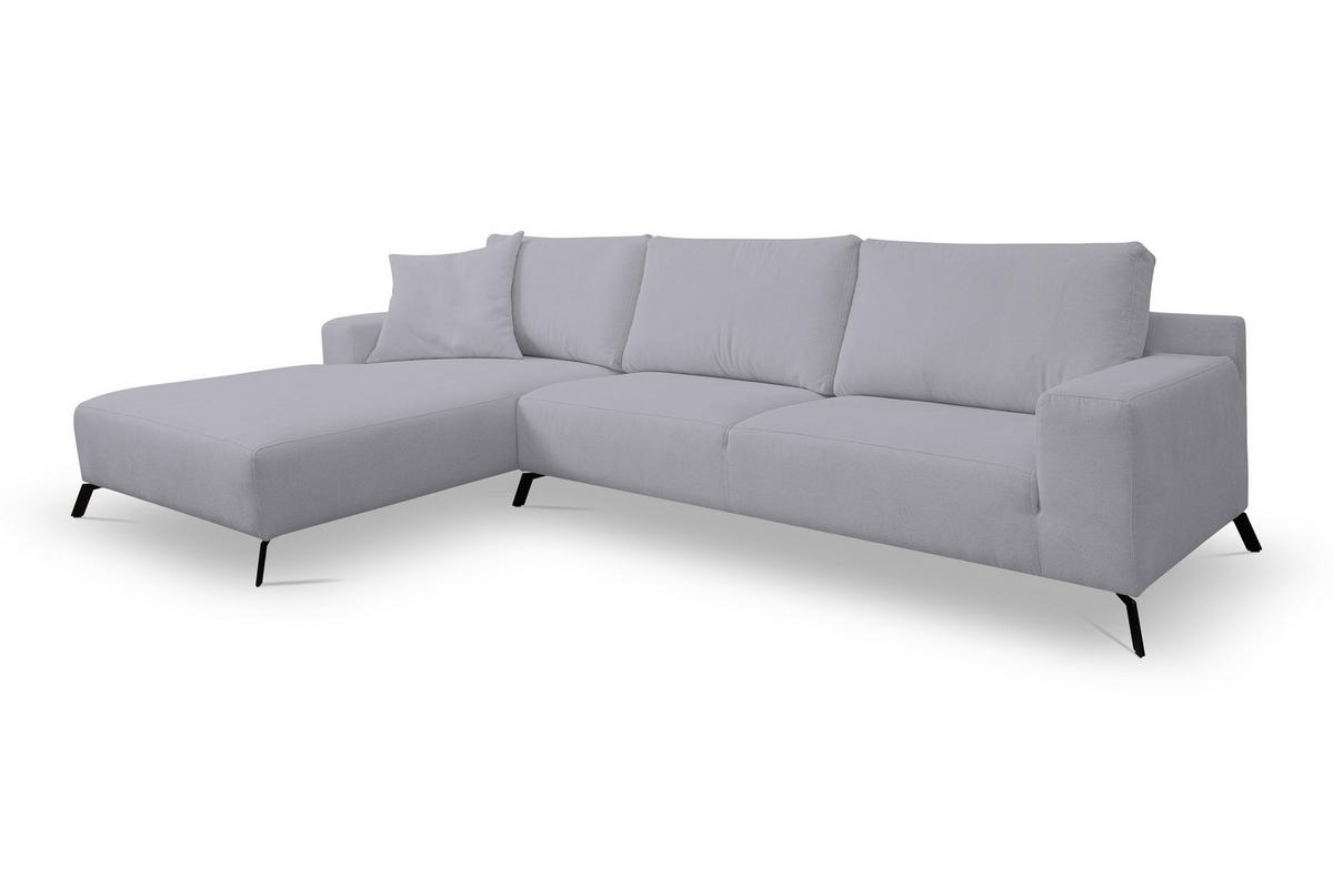 ECKSOFA Aspen in L-Form, Coach Farbe: Hellgrau, Velourstoff, Ottomane Links - Hellgrau, Textil (187/312cm) - VENASI MÖBEL