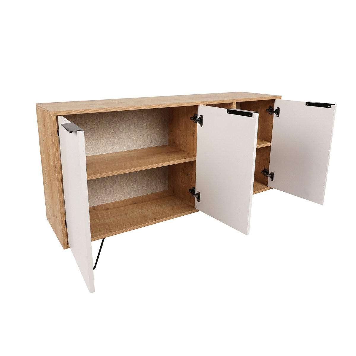 SIDEBOARD 3 Nischen und 3 Türen L142 cm - Clara - Eichefarben/Weiß, Holzwerkstoff (35.6/83/142cm) - Calicosy