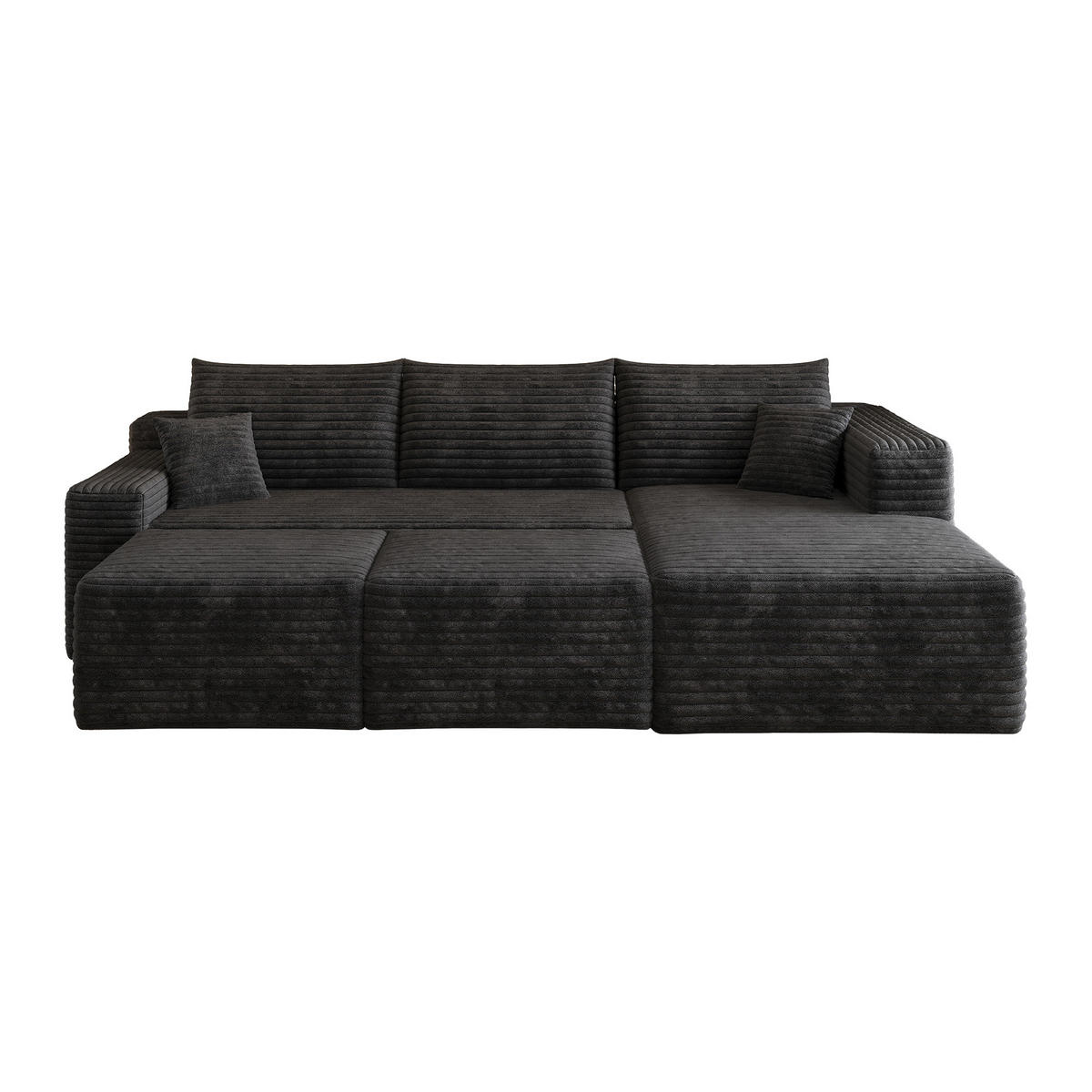 WOHNLANDSCHAFT Cord Schwarz ohne Montage - Schwarz, Textil (241/58/151cm) - WISHDOR