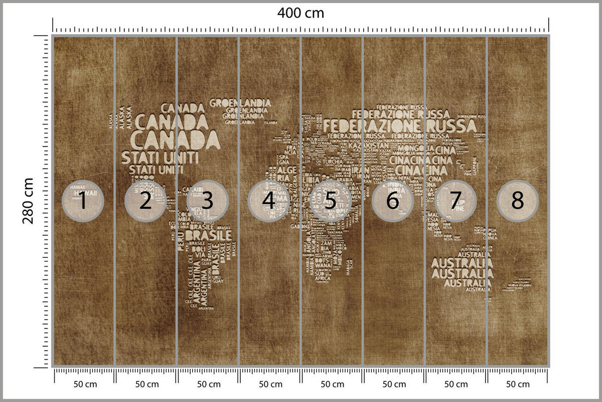 FOTOTAPETE für Büro alte italienische Weltkarte 400x280 - Beige/Braun, Papier (400/280cm) - Muralo