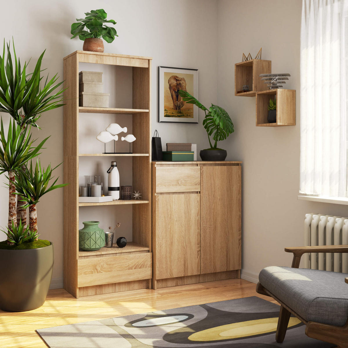 STANDREGAL Eiche Sonoma 180/60/35 - Sonoma Eiche, Holzwerkstoff (60/180/35cm) - RAUMHIRSCH FURNITURE