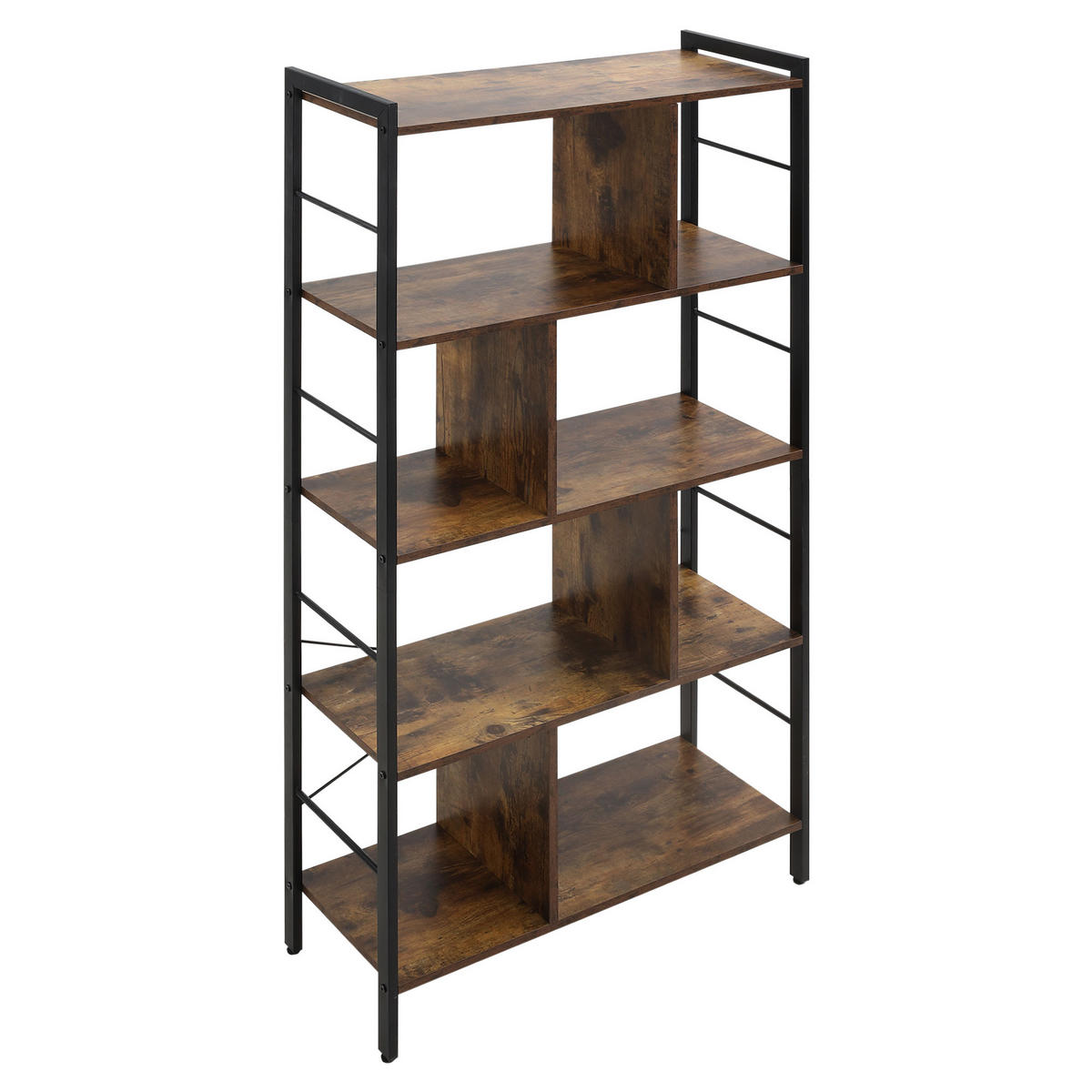 REGAL DE-15532 5-stufig mit Mittelsteg, 74/30/157 cm Braun/Schwarz - Braun, Holzwerkstoff (74/157.5/30cm) - ComfortXL