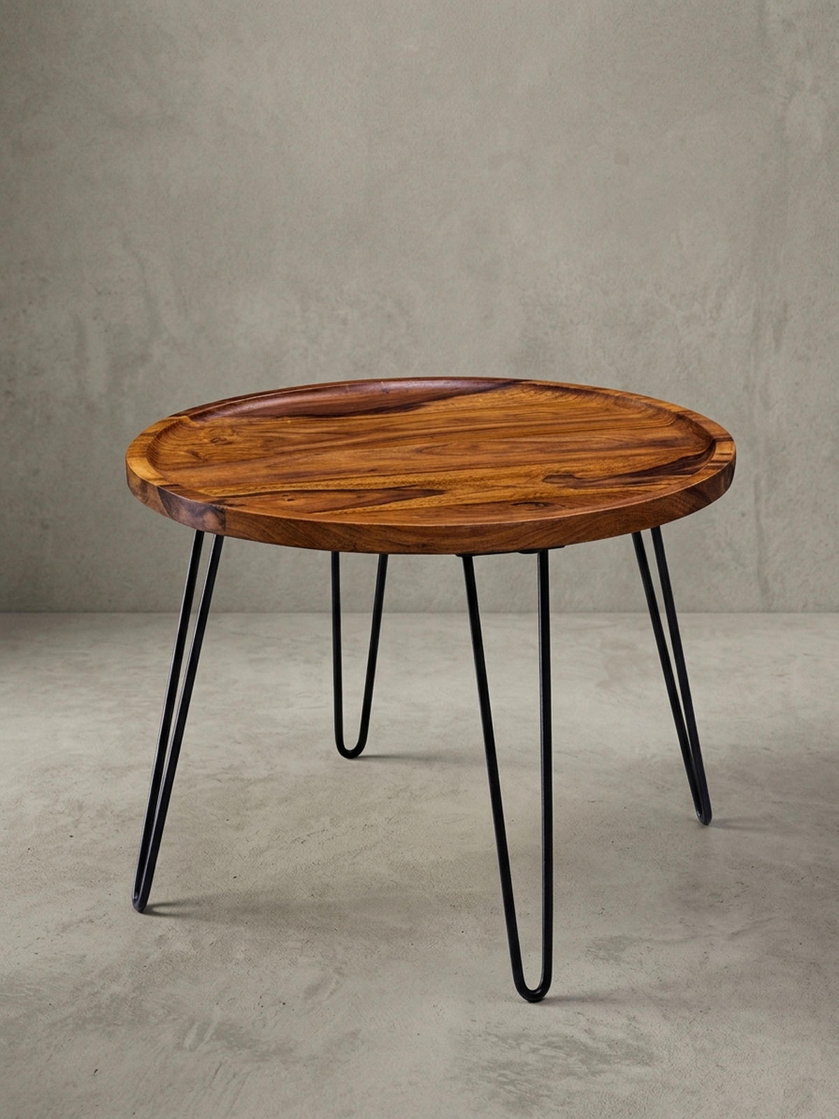 COUCHTISCH aus Sheeshamholz mit Haarnadelbeinen, modernem Design und großer Ablagefläche - Schwarz/Braun, Holz/Metall (60/60/45cm) - KADIMA DESIGN