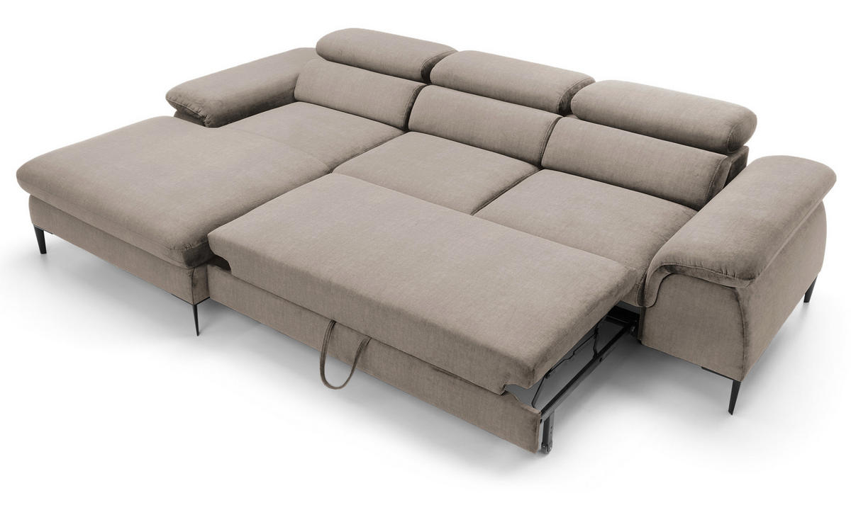 ECKSOFA L-Form 290 cm Amaro M mit Schlaffunktion, Links, Dunkelbeige - Cappuccino, Holz (288/182cm) - Emporius