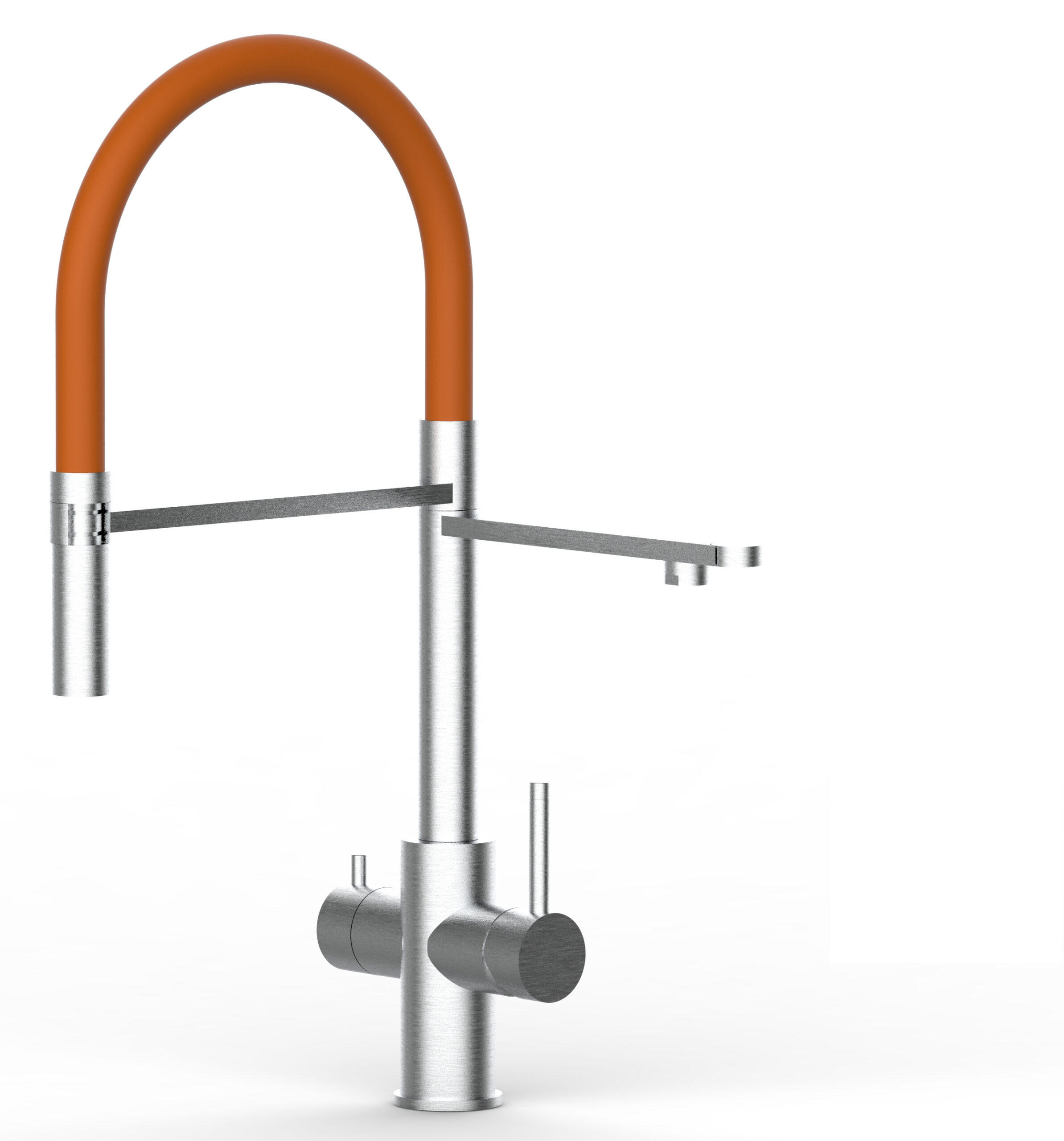 5-WEGE-KÜCHENARMATUR, Edelstahl Massiv aus Chirurgenstahl, Gebürstet und Orange, 2-Strahl-Brause - Orange, Metall (24/52.5/24cm) - VIZIO