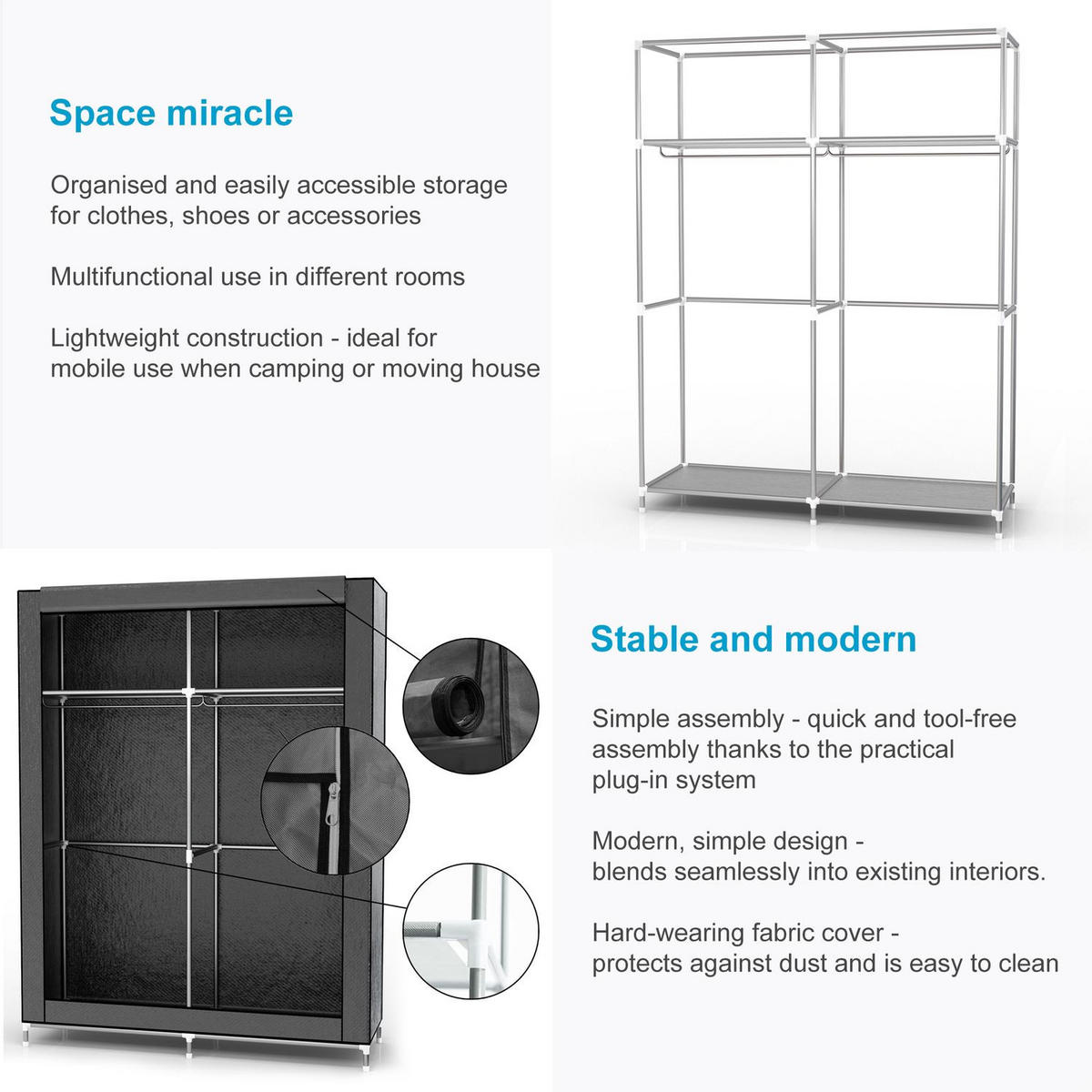 FALTSCHRANK - Grau, Textil (45/170/108cm) - Intirilife