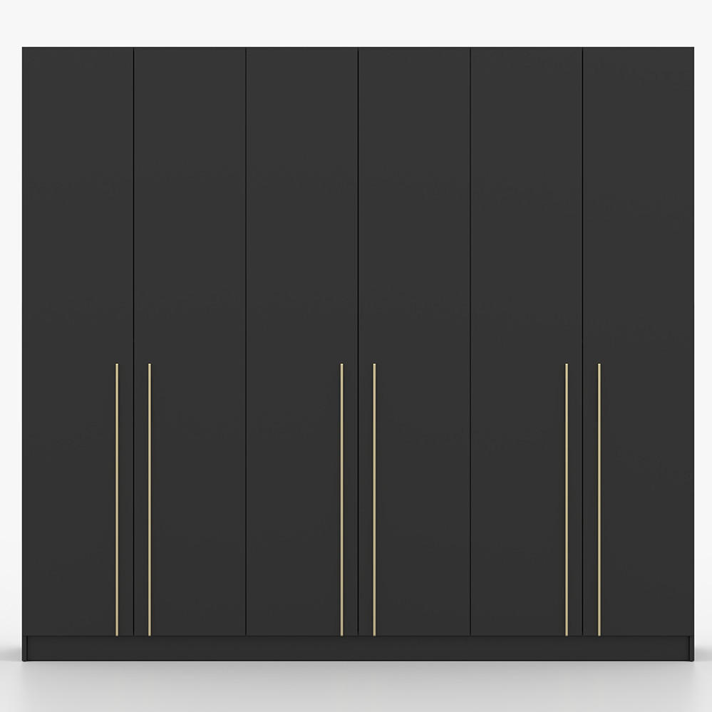 230/210/57 cm 6-türig Drehtürenschrank ROSA 6D Schwarz - Goldfarben/Schwarz, Holzwerkstoff/Metall (230/57/210cm) - imoebel24