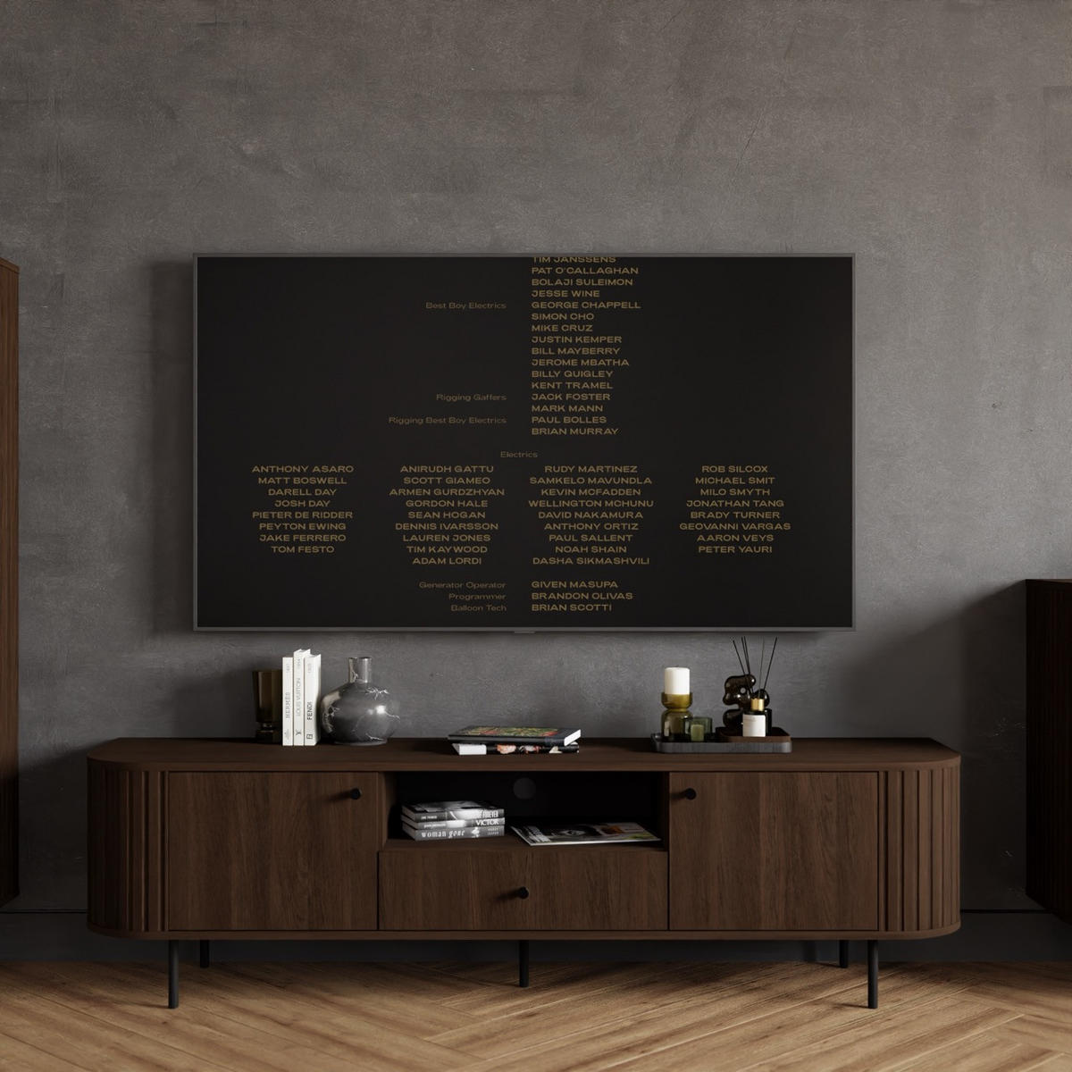 TV-SCHRANK Olivia 180 cm, mit 2 Türen, Schublade, geriffeltem Design, dunkelbraun, schwarzfarbenen Metallfüßen - Dunkelbraun, Metall (180/50/43cm) - Margaret Hadas24