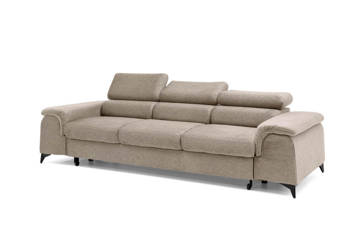 3-SITZER-SOFA PLAZA mit Schlaffunktion 127x195 Velours Beige - Beige/Schwarz, Holz/Textil (260/90/100cm) - Muffo
