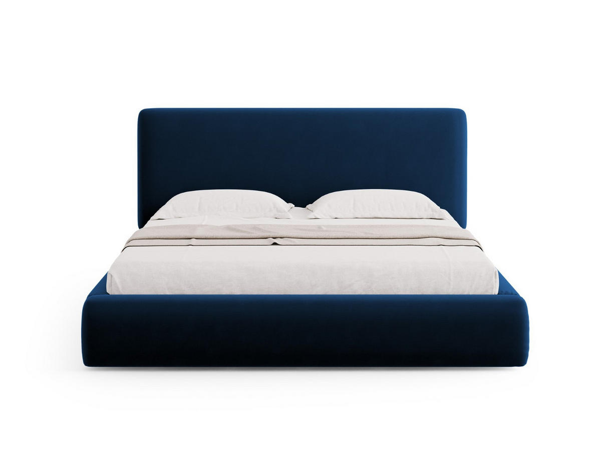 BETT mit Bettkasten und Kopfteil Colonel aus Samt königsblau 200x200cm - Dunkelblau, Textil (200/200cm) - Cosmopolitan Design