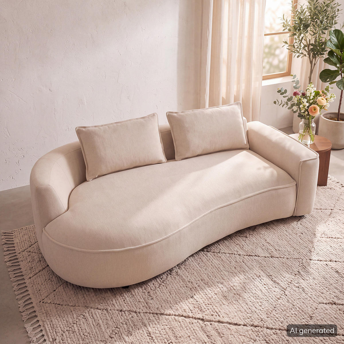 2,5-SITZER SOFA - Beige/Schwarz, Kunststoff/Textil (217/82/146cm) - home24
