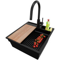 GRANITSPÜLE Oslo Pocket, 2-er set Alles Schwarz 48/53 cm 1 Becken + Küchenarmatur 40/20 cm + Ablauf-Set + Küchenzubehörset ab 50er Unterschrank - Beige/Schwarz, Kunststoff (48/20/53cm) - Primagran