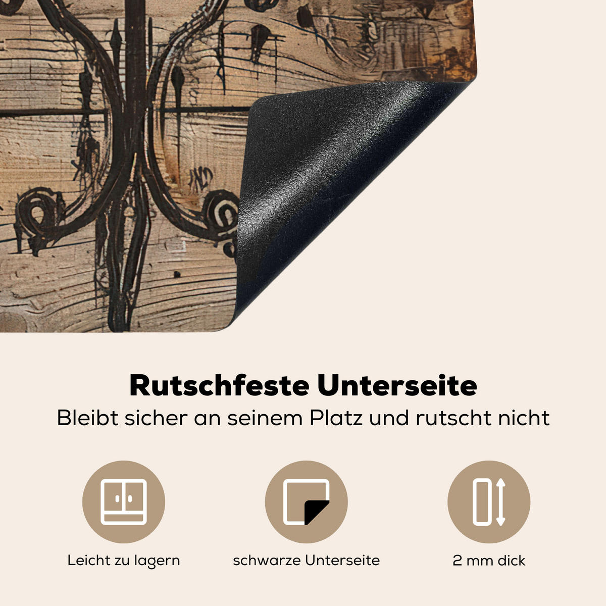 HERDABDECKPLATTE Cafe - Holz - Kaffee - Regale Herdabdeckung Induktionsfeld 75x52 cm - Schwarz, Kunststoff (75/52/0.2cm) - MuchoWow