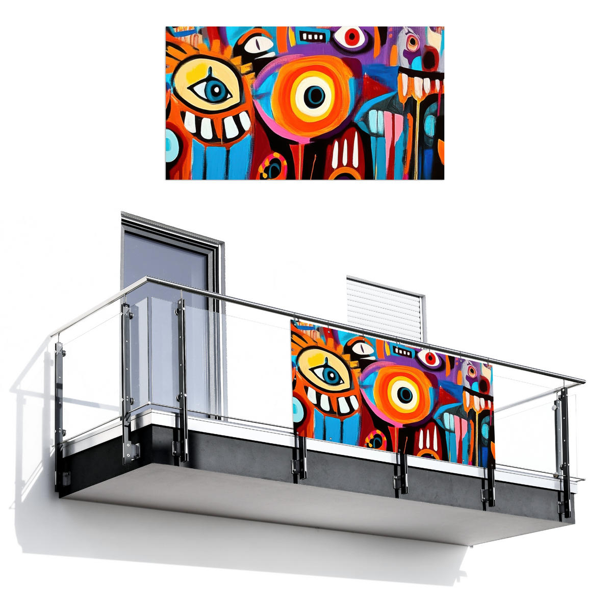 BALKON-SICHTSCHUTZ Abstrakt - Gesicht - Farbenfroh - Multicolor, Kunststoff (200/110cm) - MuchoWow