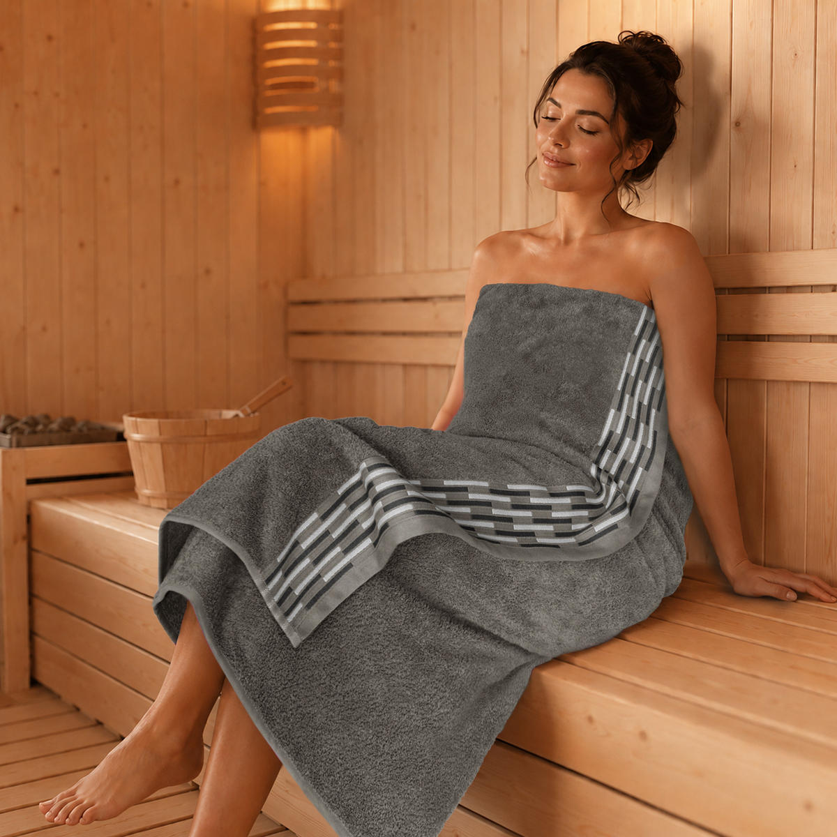 BADETUCH extra groß Lugano Dunkelgrau 90x180 cm - Dunkelgrau, Textil (90/180cm) - Lashuma