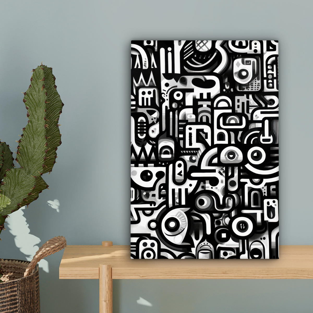 LEINWANDBILD Symbole - Abstrakt - Grafik - Schwarz Deko Wohnzimmer 20x30 cm - Schwarz, Textil (20/30cm) - MuchoWow