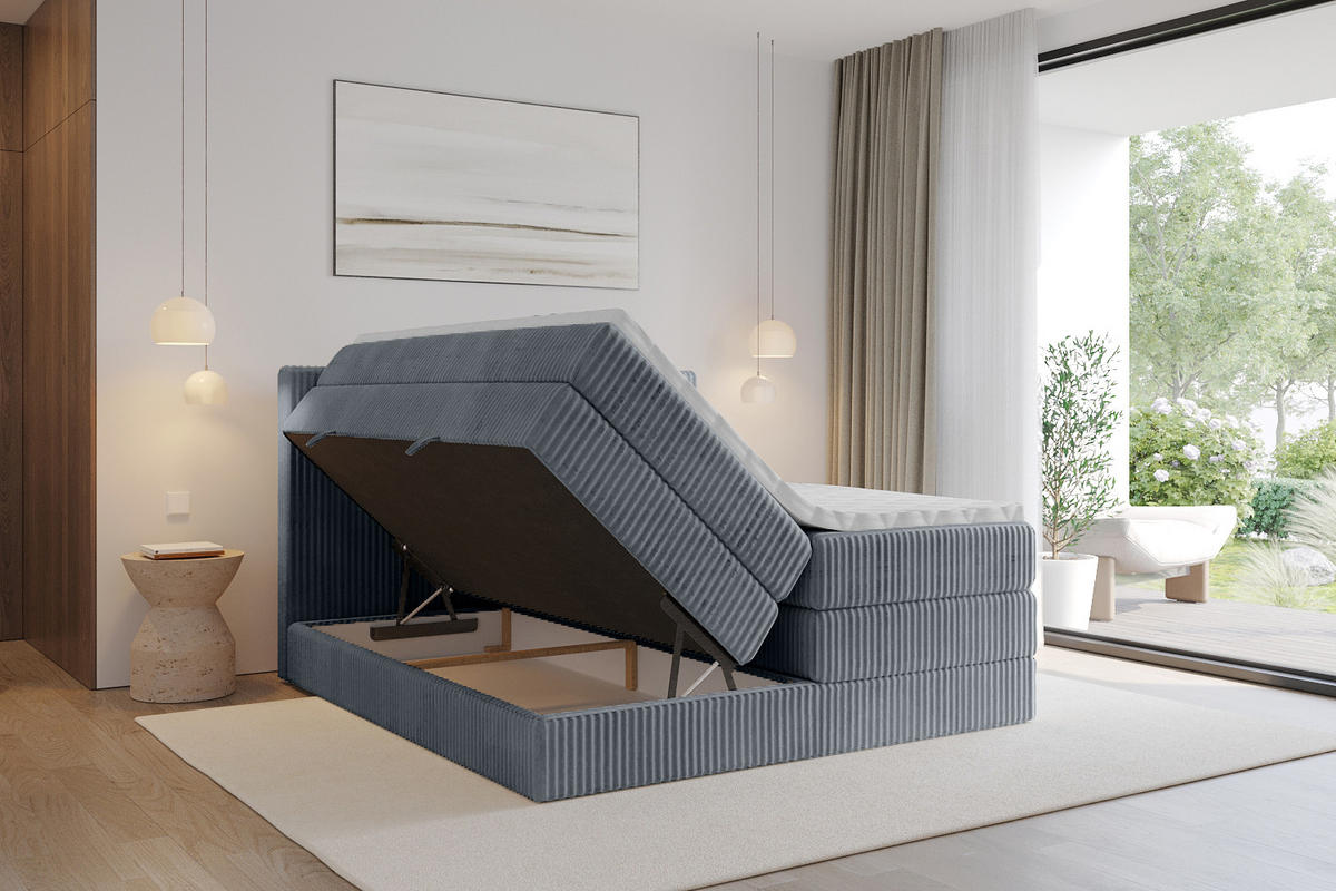 BOXSPRINGBETT mit Matratze H3|H4 und Lattenrost - TOLO KING 140x200 Cord - Grau - Grau, Holzwerkstoff (140/200cm) - ALTDECOR