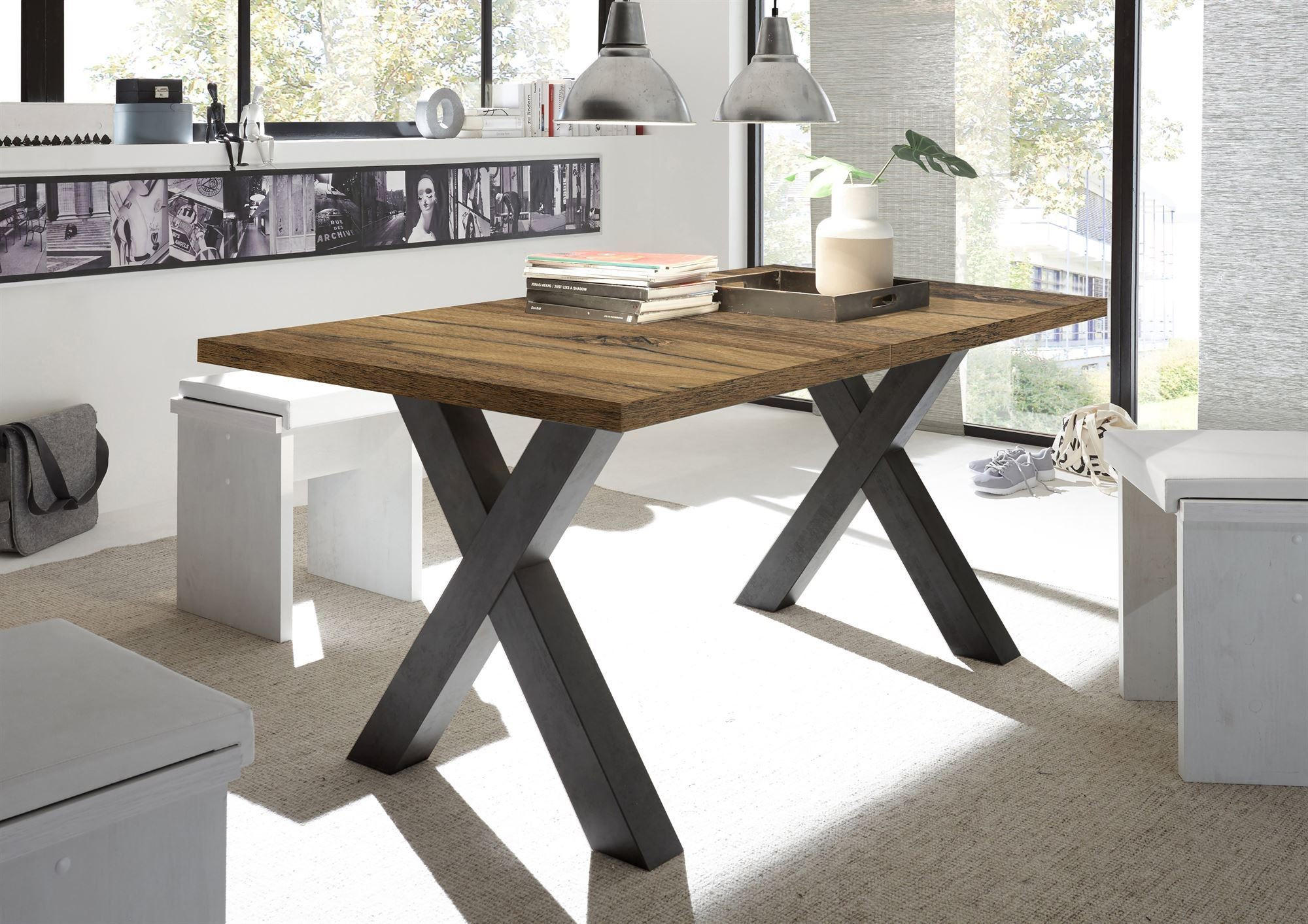 ESSTISCH ausziehbar Eike 7 140 x 90 x 75 Esszimmertisch Schwarzstahl/Plankeneiche - Alteiche, Holz (140/90/75cm) - 58aufmkessel