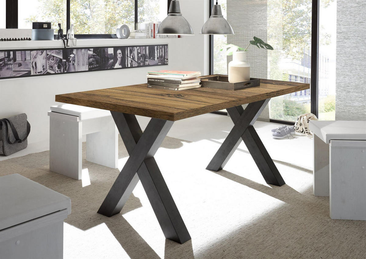 ESSTISCH ausziehbar Eike 7 160 x 90 x 75 Esszimmertisch Schwarzstahl/Plankeneiche - Alteiche, Holz (160/90/75cm) - 58aufmkessel