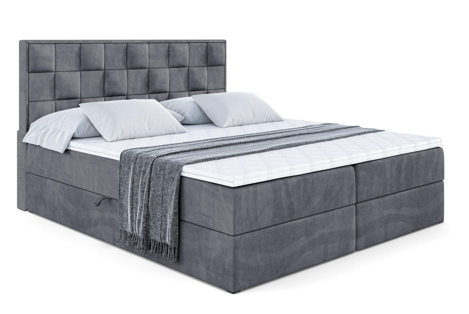 BOXBETT mit H4-Matratze und Lattenrost- ZAFIRA-BZ - 160x200 - Dunkelgrau Samt - Dunkelgrau, Holzwerkstoff (160/200cm) - ALTDECOR
