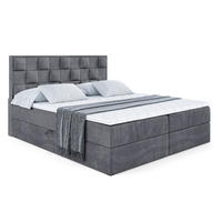 BOXBETT mit H4-Matratze und Lattenrost- ZAFIRA-BZ - 160x200 - Dunkelgrau Samt - Dunkelgrau, Holzwerkstoff (160/200cm) - ALTDECOR