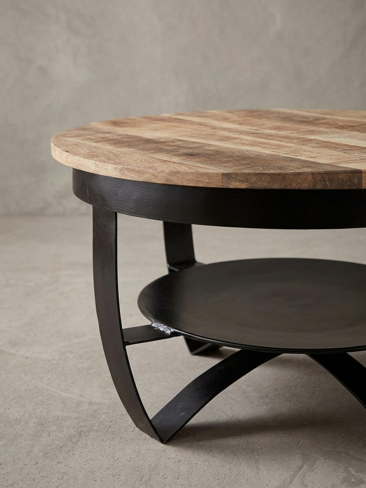 COUCHTISCH in Braun/Schwarz, Industrieller Stil, aus Recyceltem Mango-Massivholz - Schwarz, Holz/Metall (60/60/34cm) - KADIMA DESIGN