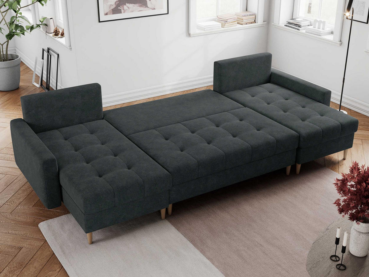 WOHNLANDSCHAFT Colin U Struktur Dunkelgrau - Dunkelgrau/Braun, Holz/Textil (290/75/140cm) - MKS