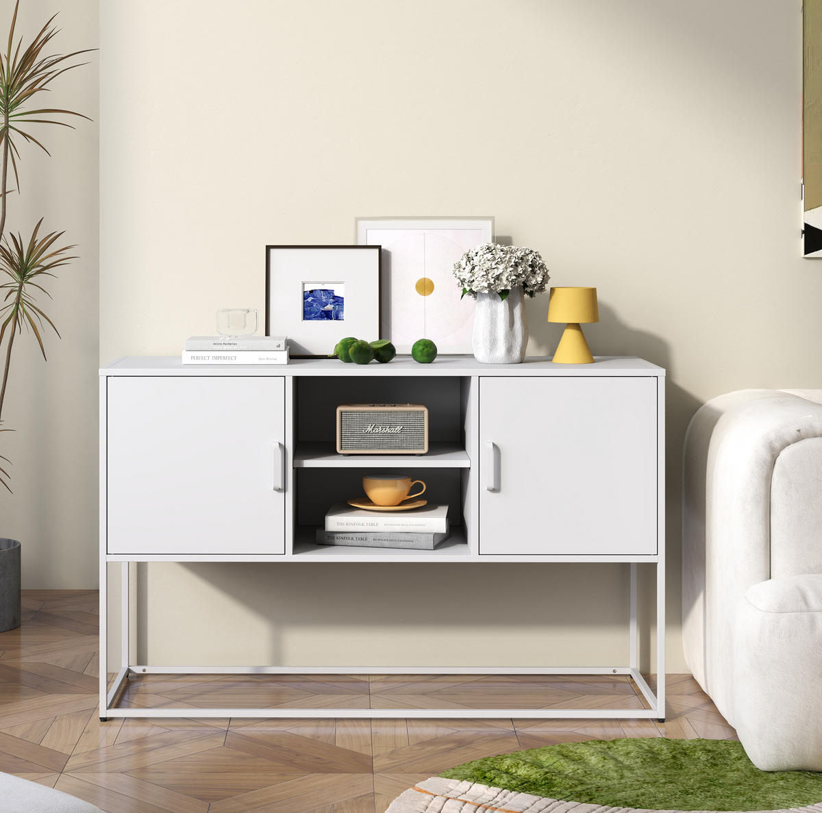 SIDEBOARD 120/40/75 cm weiß aus Metall mit 6 Fächern - Weiß, Metall (120/75/40cm) - OKWISH